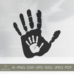 Impronte di mani di papà e bambino in formato vettoriale / SVG per la festa del papà per Cricut e Silhouette / SVG per l'amore familiare / Design mano nella mano per il taglio del vinile