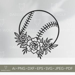 Blumen Baseball SVG Vektor | Softball Clipart für Cricut und Silhouette | Sportliche feminine Digitale Datei | Baseball Mom Vinyl Schnitt Design