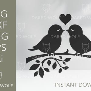 Arte vettoriale di uccelli di San Valentino / Uccelli innamorati SVG per Cricut e Silhouette / File digitale romantico / Design di uccelli che si baciano per il taglio del vinile