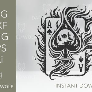 Flaming Ace of Spades with Skull | Poker Card Vector Art | Gothic SVG for Cricut and Silhouette | Digital Design File
