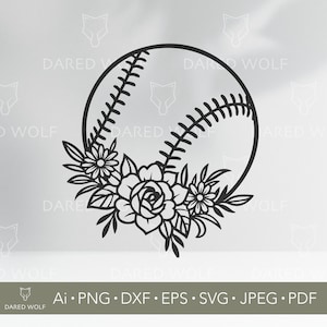 Blumen Baseball SVG Vektor | Softball Fledermaus Clipart für Cricut und Silhouette | Feminine Sport SVG | Baseball Mom Vinyl Schnitt Design