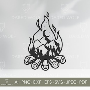 Campfire Scene Vector Art: Camping Adventure SVG, Cricut & Silhouette File