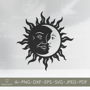 Sun and Moon Face Vector Art | Celestial SVG for Cricut and Silhouette | Boho Sun Moon Clipart | Mystical Cosmic Digital File