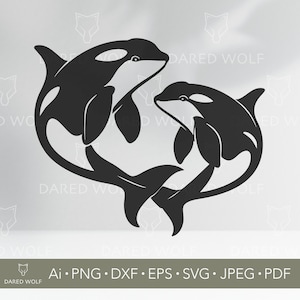 Schwertwal Vektorgrafik | Orca SVG für Cricut und Silhouette | Ozean Tier Digitale Datei | Marine-Paar-Design für Vinyl schneiden