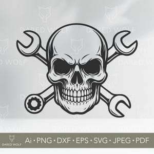 Skull Wrench Vector Art | Mechanic Garage SVG for Cricut and Silhouette | Tool Skull Svg | Industrial Tattoo Design for Vinyl Cutting