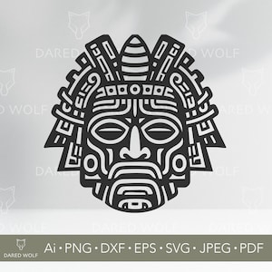 Maya masker vectorkunst | Tribal SVG voor Cricut en Silhouette | Digitaal bestand oude cultuur | Mayan Warrior-ontwerp voor vinyl snijden