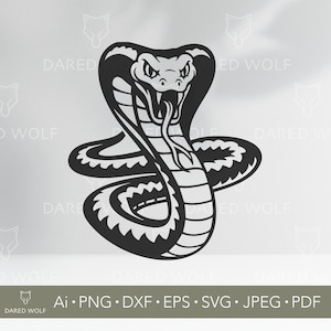 King Cobra Snake-vectorkunst | Giftige slang SVG voor Cricut en Silhouette | Cobratattoo-clipart | Digitaal bestand agressieve slang