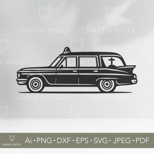 Hearse Car SVG: Gothic Funeral Vehicle Clipart for Cricut