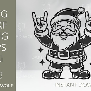 Rocker kerstman vectorkunst | Kerst-SVG voor Cricut en Silhouette | Digitaal bestand met kerstman Rock | Feestelijke digitale download