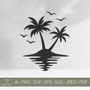 Tropisch eiland palmboom SVG | Zomer strand silhouet gesneden bestand voor Cricut & laser | Vakantievectorillustraties voor doe-het-zelfprojecten