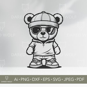 Cool Teddy Bear SVG | Hip Hop Cartoon Bear Vector Art for Cricut and Silhouette | Cool Style Svg | Streetwear Teddy Design for Vinyl Cutting
