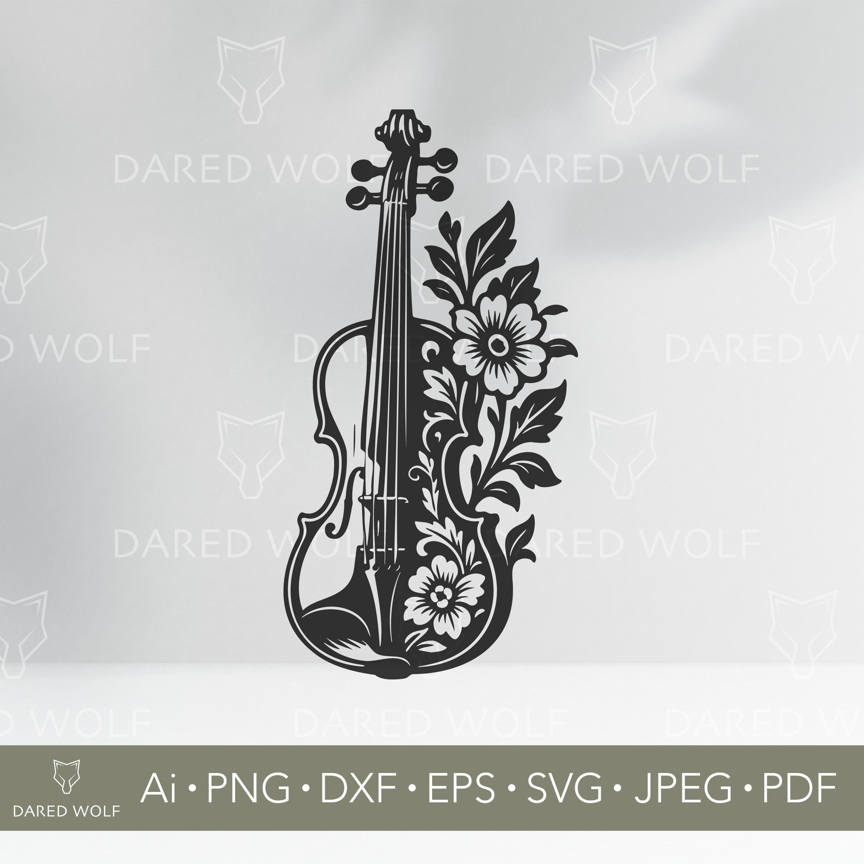 Violin Clipart - Floral Musical Instrument Silhouette - Elegant