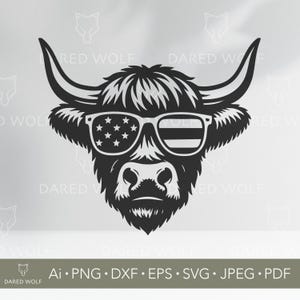 Highland Cow US Flag Vector Art | Patriotic SVG for Cricut and Silhouette | 4th of July Svg | Funny Farm Animal Design for Vinyl Cutting