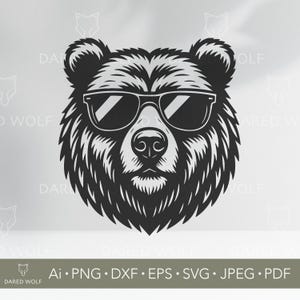 Ours cool avec lunettes de soleil SVG | Clipart vectoriel Hipster Animal pour Cricut et Silhouette | Svg drôle | Conception élégante d'ours pour la découpe de vinyle