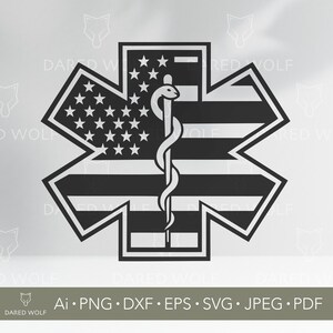 EMT Star of Life SVG | Medical Paramedic Vector for Cricut and Silhouette | US Flag Ems Digital File for Vinyl Cutting