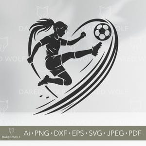 Arte vetorial de futebol feminino | Futebol feminino SVG para Cricut e Silhouette | Arquivo digital de esportes | Design de chute de futebol para recorte em vinil