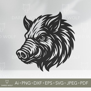 Wild Boar Head Vector Art | Hog Hunting SVG for Cricut and Silhouette | Rustic Animal Digital File | Boar Design for Vinyl Cutting
