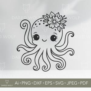 Floral Octopus SVG: Kawaii Clipart for Cricut & Silhouette (Digital Download)