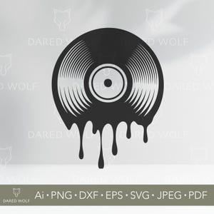 Tropfende Schallplatte SVG | Retro Musik Vektor für Cricut und Silhouette | Melting DJ Clipart Datei für Laser Cut und Vinyl Projekte