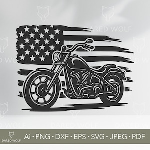 Bandiera USA per motociclette SVG / Vettore motociclista patriottico per Cricut e Silhouette / File digitale per moto americana / Design da taglio in vinile in stile Harley