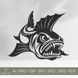 Poisson osseux agressif SVG | Vecteur de crâne de pêche squelette pour Cricut et Silhouette | Poisson prédateur Svg | Logo de pêcheur | Téléchargement numérique