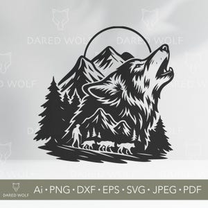Heulender Wolf SVG Design | Berg Wald Vektor-Kunst für Cricut und Silhouette | Wildnis Digitale Datei | Wolf Vinyl Schneideszene
