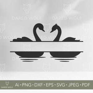 Pareja de cisnes separados Monograma SVG / Vector de boda romántica para Cricut y silueta / Clipart de marco de pájaro amoroso para regalos personalizados
