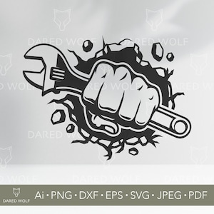 Fist Wrench SVG | Mechanic Tool Vector for Cricut & Silhouette | Garage Digital Clipart | Hand Holding Wrench Vinyl Cutting Design