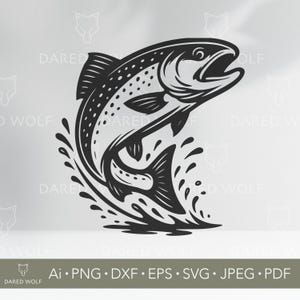 Salmon Fish SVG | Jumping Trout Fishing Vector for Cricut and Silhouette | Outdoor Adventure Digital File | Salmon Design for Vinyl Cutting