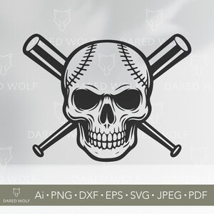 Calavera de béisbol SVG / Calavera de bates cruzados Vector para Cricut y Silhouette / Archivo digital punk deportivo / Diseño de corte de equipo de béisbol gótico