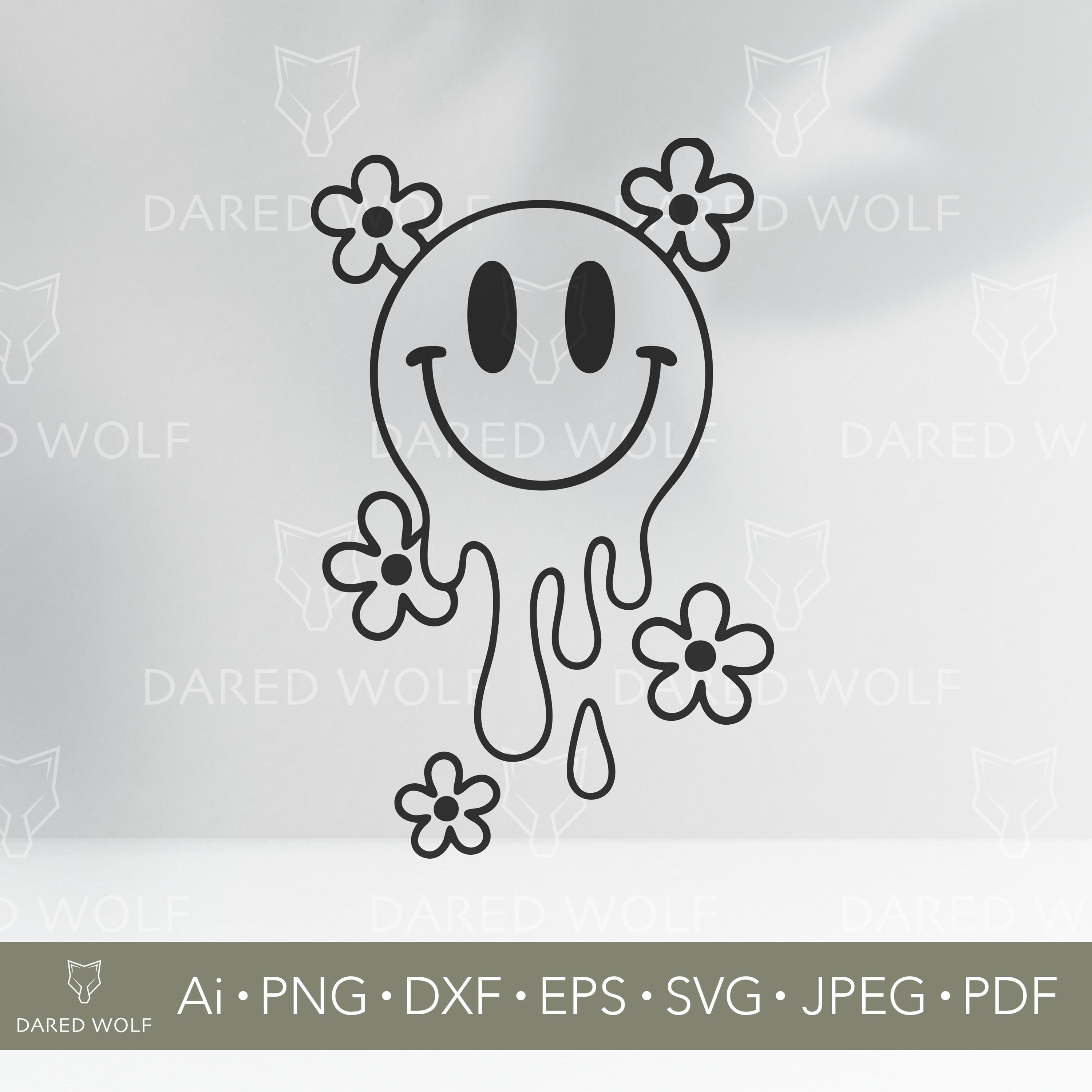 ❁❀✿✾  Melting Smiley Face SVG: Retro Y2K Flower Clipart (digital File