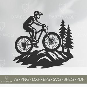 Mountain Bike Forest SVG / MTB Clipart per Cricut e Silhouette / Trail Rider File Vettoriale / Design per Ciclismo all'Aperto con Taglio Laser