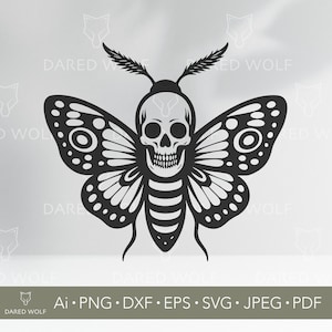 Skull Moth SVG Cut File | Gothic Insect Vector for Cricut & Silhouette | Death Moth Clipart | Halloween Digital Design for Dark Crafts