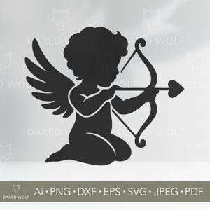 Cupid Silhouette SVG | Valentine Angel with Bow and Arrow | Cricut and Silhouette Digital File | Love Clipart for Romantic Crafts