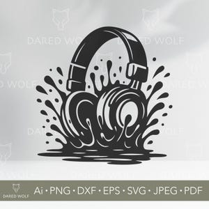 Koptelefoon Splash SVG | Music Lover Vector voor Cricut en Silhouette | DJ-audioontwerp voor vinylstickers en moderne ambachtelijke projecten