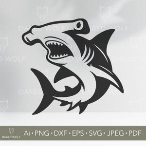 Tiburón martillo SVG / Arte vectorial de tiburón agresivo para Cricut y Silhouette / Depredador oceánico Svg / Diseño de vida marina para corte de vinilo