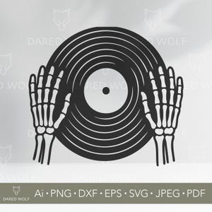 Skelett Hände Vinyl SVG | Plattenspieler Vektor-Kunst für Cricut und Silhouette | Halloween DJ Clipart | Digitale Schnittdatei
