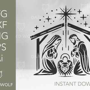 Sztuka wektorowa sceny Narodzenia | Boże Narodzenie SVG dla Cricut i sylwetki | Religijny plik cyfrowy | Projekt sceny żłobka do cięcia winylu świątecznego