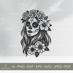 Zucker Schädel Vektorgrafik | Tag der Toten SVG für Cricut und Silhouette | Floral Schädel Digitale Datei | Calavera Design für Vinyl schneiden