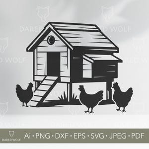 Diseño SVG de gallinero / Gallinero vectorial para Cricut y Silhouette / Archivo digital de patio trasero de granja para manualidades cortadas con láser y vinilo