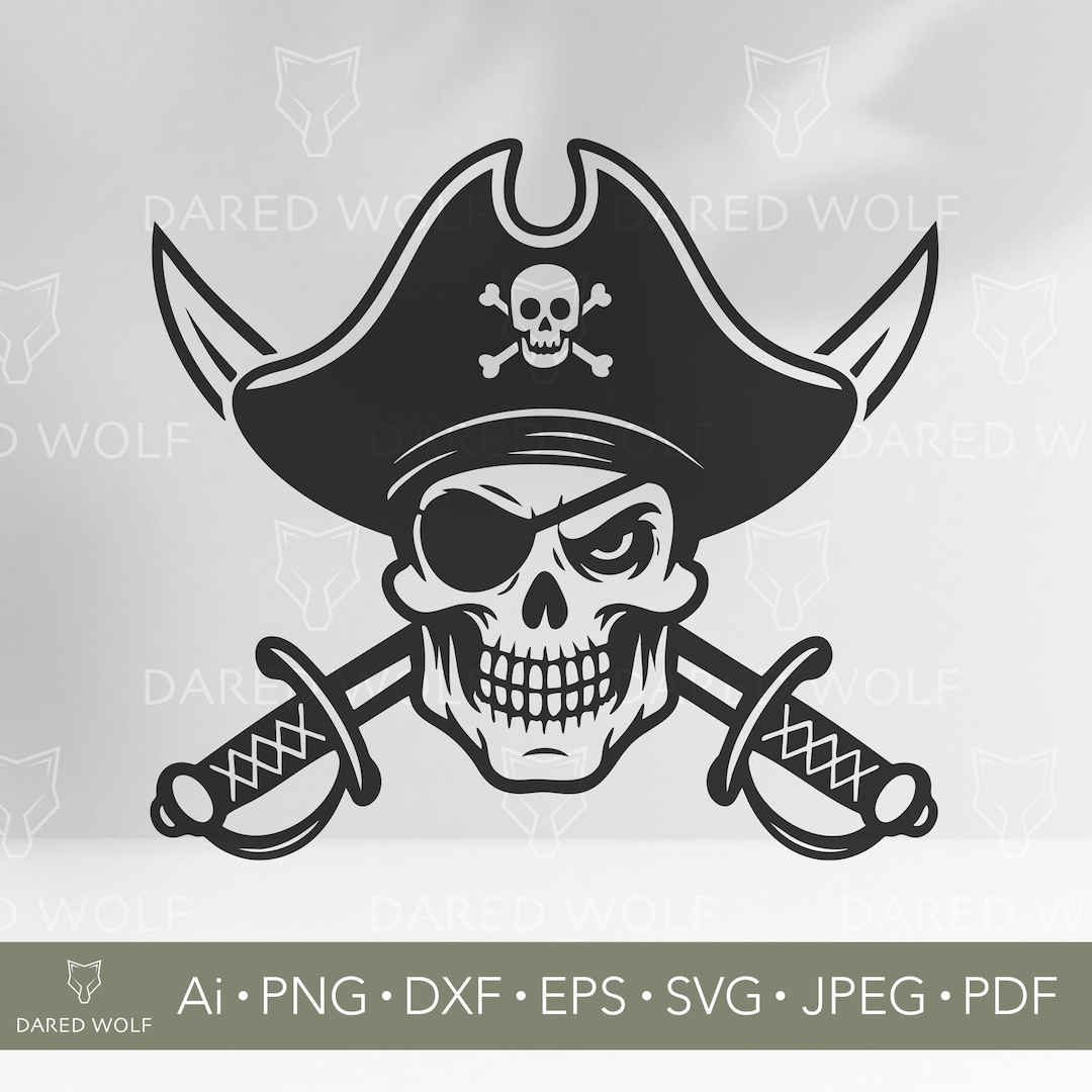 Pirate Skull SVG: Crossed Swords Jolly Roger, Halloween Vector (digital ...