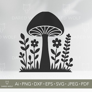Fichier de coupe SVG champignon floral | Vecteur de forêt bohème pour Cricut et Silhouette | Clipart champignon vénéneux botanique | Fichier numérique pour travaux manuels en vinyle
