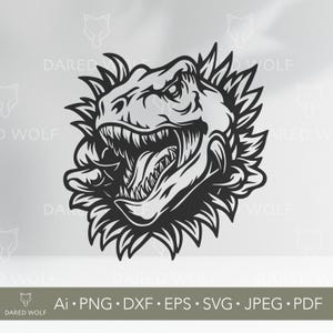 Illustrazione vettoriale di testa di T-Rex / SVG di dinosauro per Cricut e Silhouette / File digitale preistorico ruggente / Design feroce per bambini in vinile da taglio