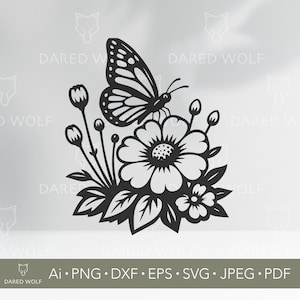 Butterfly and Wildflower SVG: Spring Floral Vector Clipart (Digital Download)