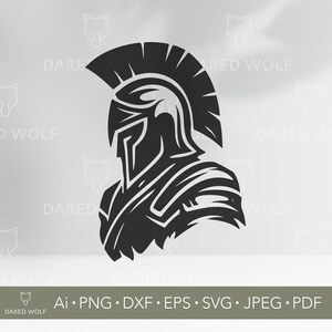 Illustrazione vettoriale di guerriero spartano / Elmo da gladiatore SVG per Cricut e Silhouette / File digitale antico / Design di armatura da battaglia per taglio vinile