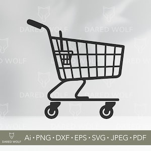ショッピングカートSVG | CricutとSilhouette用食料品カートクリップアート | 小売ベクターデザイン | レーザーカット用マーケットバスケットデジタルファイル