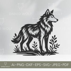 Silhouette della foresta di lupi SVG / Vettore di lupo nella natura selvaggia per Cricut e Silhouette / File digitale del bosco per taglio laser e artigianato in vinile
