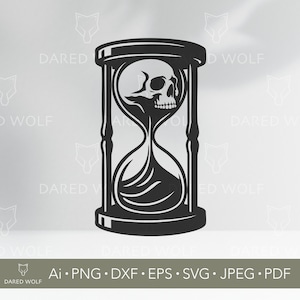 Vecteur SVG de sablier tête de mort | Clipart Terre Apocalypse pour Cricut et Silhouette | Fichier numérique gothique | Temps, symbole de la mort, art de découpe en vinyle