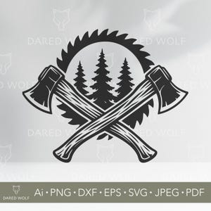 Lumberjack Axe & Saw Blade SVG: Forest Clipart (Digital File)