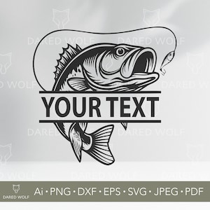 Zeebaars vissen monogram vectorkunst | Vissen-SVG voor Cricut en Silhouette | Aangepast digitaal vislogobestand | Angler-ontwerp voor het snijden van vinyl